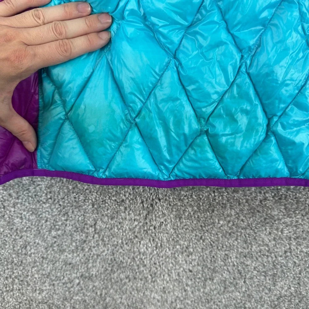 Gerry Kids Down Puffer Jacket L 14/16 Blue Purple Hooded Quilted Coat Gorpcore